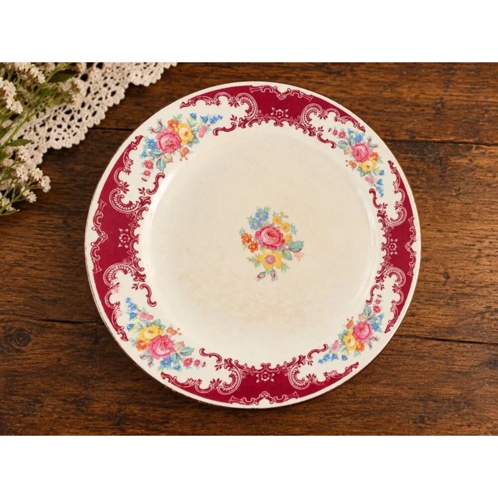 Vintage 1942 Homer Laughlin Majestic 10” Dinner Plate Burgundy Floral USA